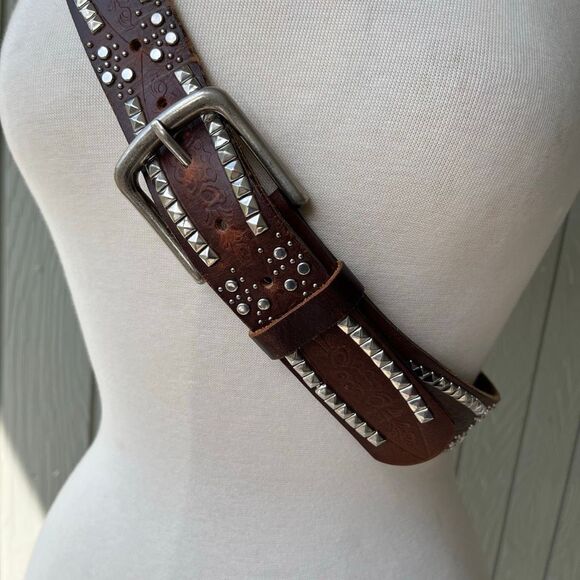 Vintage Studded Leather Belt XL – Floral Embossed Full Grain w/ Interchangeable - Picture 2 of 6